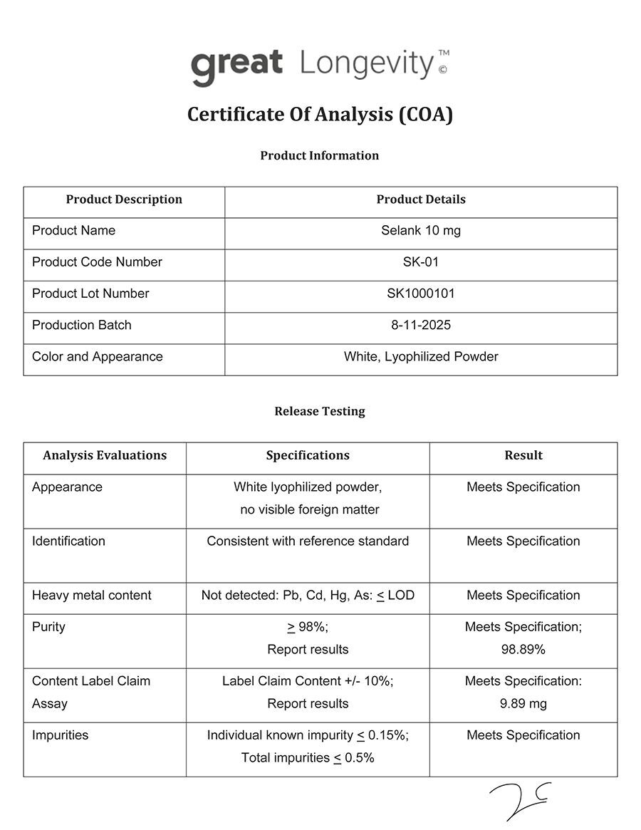 Selank COA Page 1